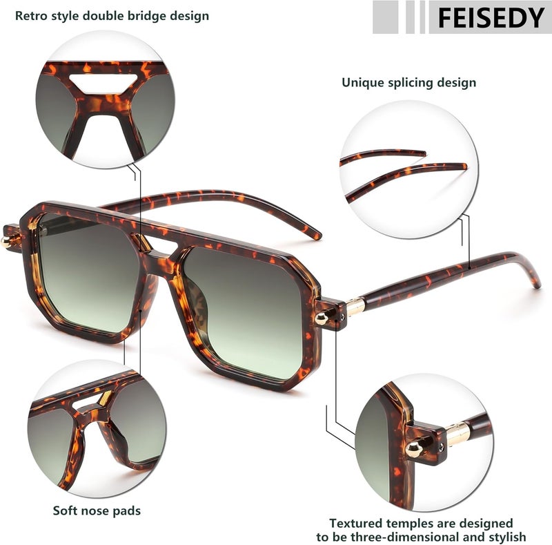 FEISEDY Vintage Square 70s Flat Aviator Sunglasses Women Men Classic Retro Stylish Frame UV400 Sunglasses B2622 - Image 4